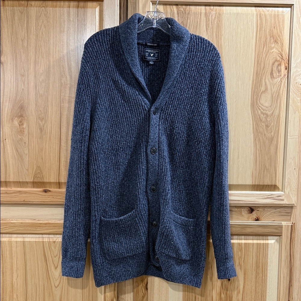 American Eagle Seriously Soft Grandpacore Navy Cardigan Unisex Sweater Sz M